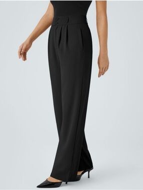 Halara High Waisted Button Zipper Side Pocket Shirred Straight Leg NWT Size Med